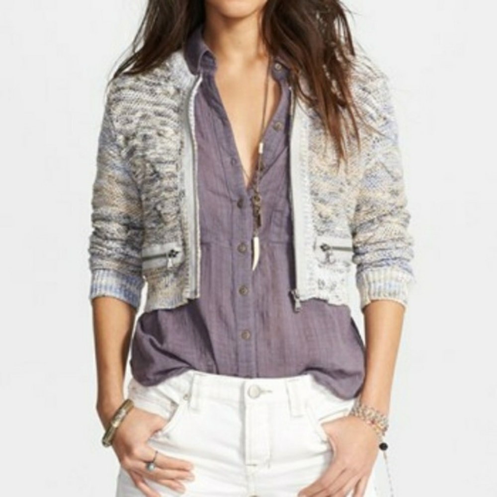 🌼 Free People Boucle Stitch Zip Cropped Cardigan